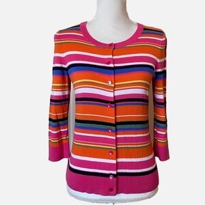 Talbots Rainbow Stripe Button Down Cardigan Sweater